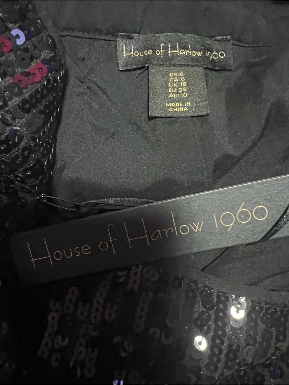 House of Harlow 1960 Black Sequin Wide Leg Pull On Pants Black US 8 - Picture 3 of 3
